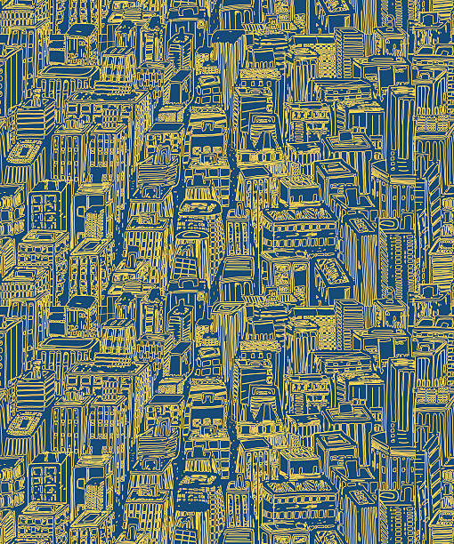 Hand drawn seamless pattern with big city New York Hand drawn seamless pattern with big city New York. Vector vintage illustration with NYC architecture, skyscrapers, megapolis, buildings, downtown. new york skyline drawing stock illustrations