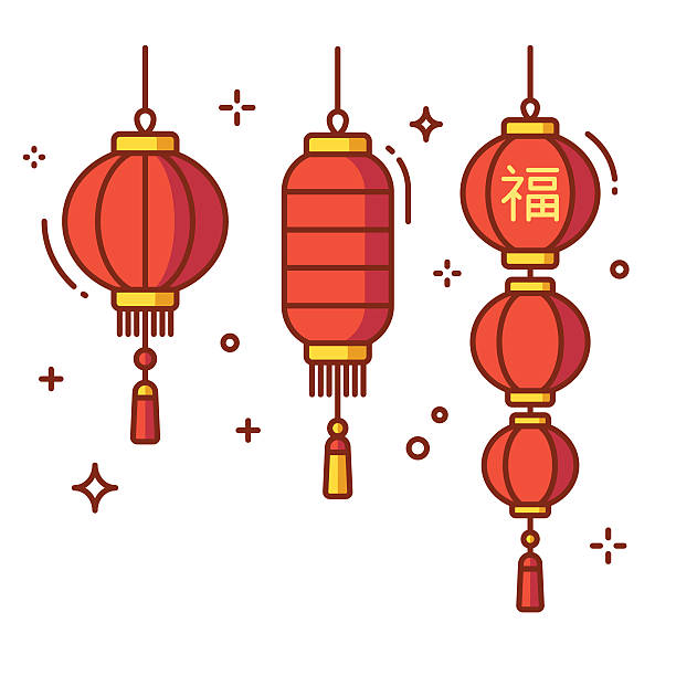 chinesische laternen set - chinesische laterne stock-grafiken, -clipart, -cartoons und -symbole