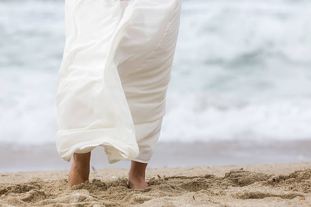 istock woman in white dress on beach 624107166