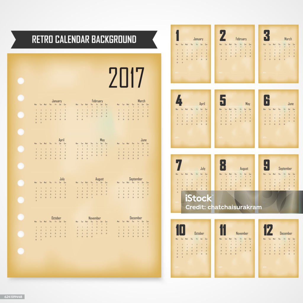 Kalender für 2017 auf grauem Hintergrund - Lizenzfrei Kalender Vektorgrafik