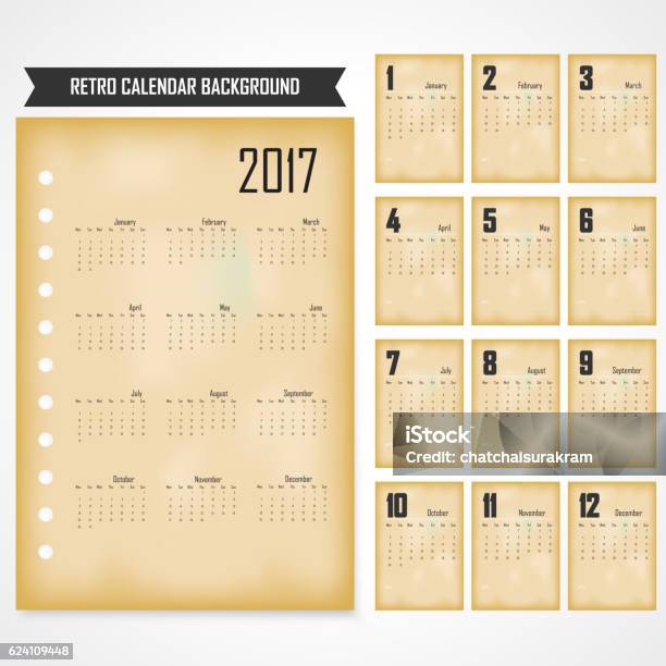 Kalender Für 2017 Auf Grauem Hintergrund Stock Vektor Art und mehr Bilder von Kalender - Kalender, Alt, Retrostil