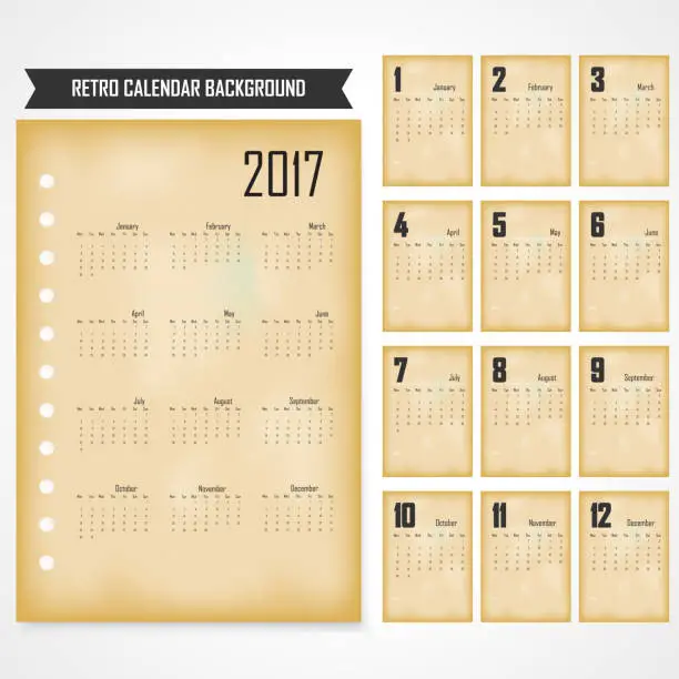 Vector illustration of Calendar for 2017 on grey background