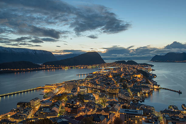 istock View from aksla hill on Alesund, Norway, at dusk 624112188