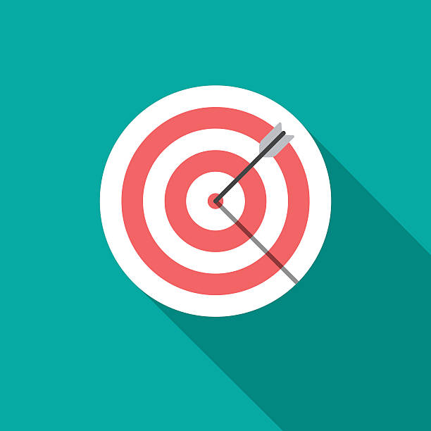 Target icon with long shadow. Target icon with long shadow. Flat design style. Dartboard silhouette. Simple icon. Modern flat icon in stylish colors. Web site page and mobile app design element. dartboard bulls eye darts dart stock illustrations