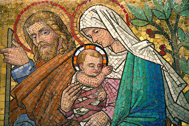 Mosaic of Virgin Mary and Child Jesus Old icon of saint Maria with child family religion stock pictures, royalty-free photos & images