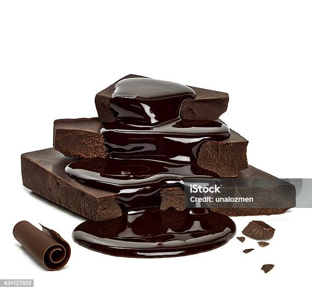Chocolate Sauce Over Cracked Chocolates Stock Photo - Download Image Now - Chocolate, Melting, Dark Chocolate