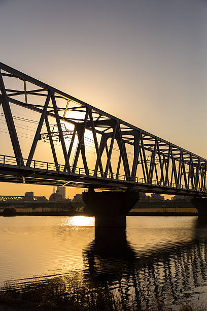 Iron bridge at sunset in Tokyo, Japan