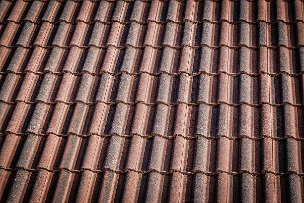 istock Red Concrete Tile Roof Detail, Geometric Architectural Background 624132072