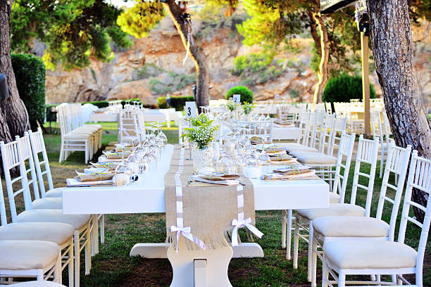 istock Wedding guest setup with fresh flowers 624138528
