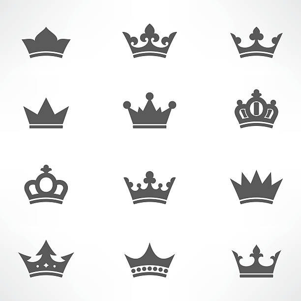 Crown icons set Crown icons set crown headwear stock illustrations