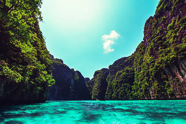 Maya Bay on Ko Phi Phi Le, made famous by the movie titled \