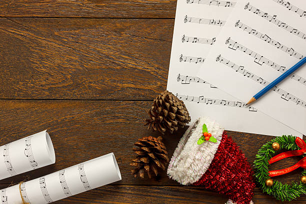 istock Top view Christmas music note paper  with Christmas 624141134