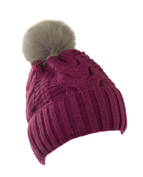 istock Women's knitted hat isolated on white background.hat with pompo 624154204