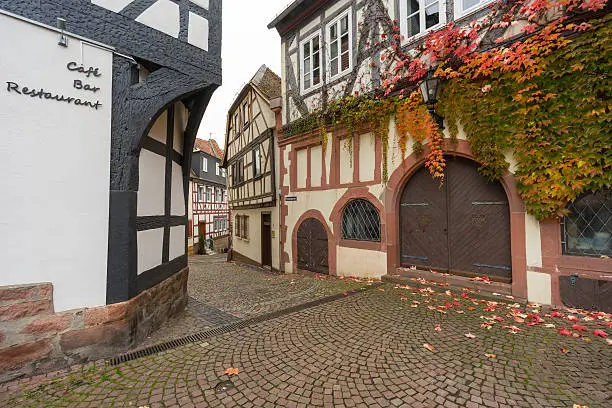 Street view of a medieval town Gelnhausen in Hesse, Germany.