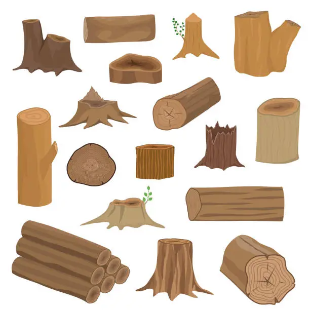 Vector illustration of Wood stumps vector set.