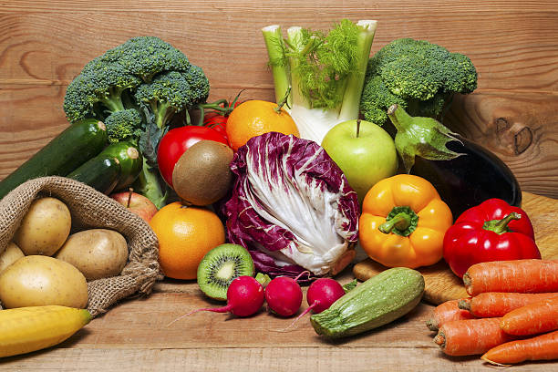 istock Colorful fruits and vegetables background 624169144