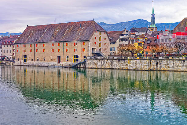 istock Waterfront with Landhaus and Clock Tower in Solothurn in Switzerland 624170818