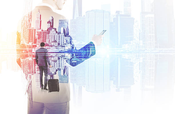 istock Two businessmen and large city panorama 624171416