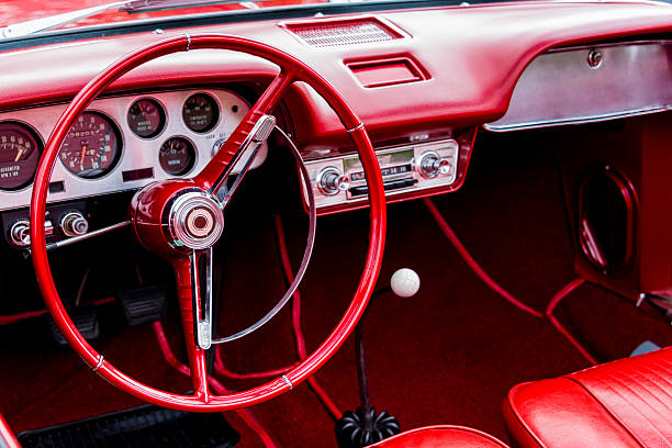 istock Steering wheel and interior of a classic car. 624172186