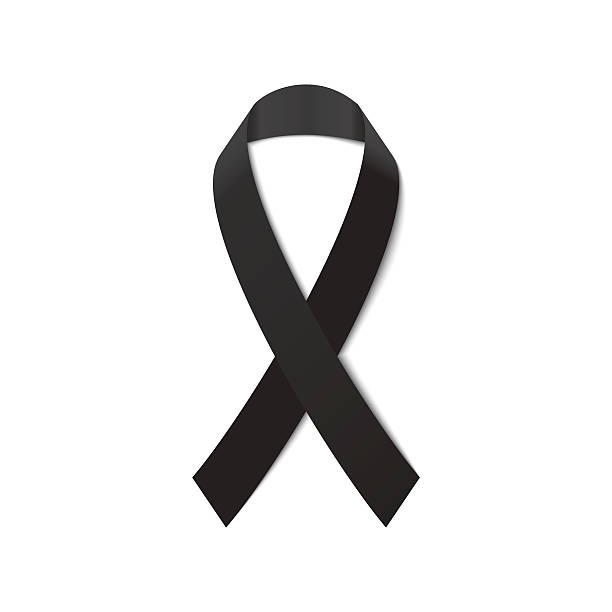 istock Black awareness ribbon for Mourning symbol on white background 624180978
