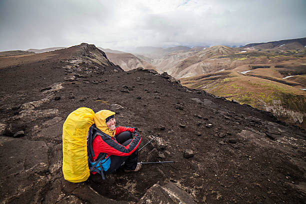 Hiker enjoying Iceland's famous Laugavegur hiking trail.