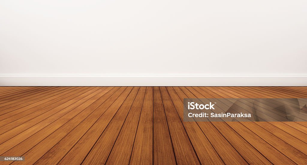 Plancher en bois et mur blanc  - Photo de Parquet libre de droits