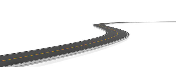 istock Rendering of two-way road bending, on white background. 624183502