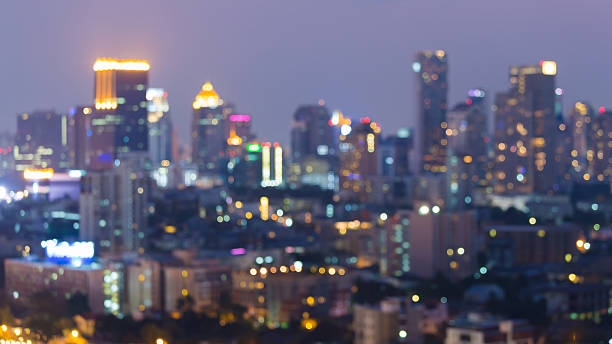 istock Night light blurred bokeh city office downtown 624184070