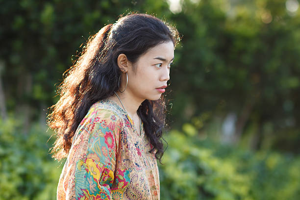 beauty asian woman in park with vintage style