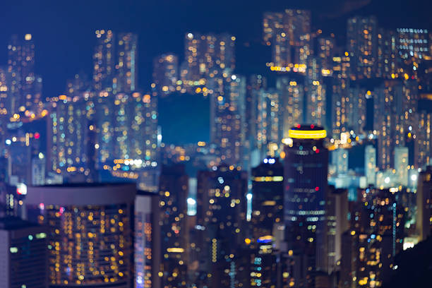 istock Blurred lights night view Hong Kong city downtown 624193740
