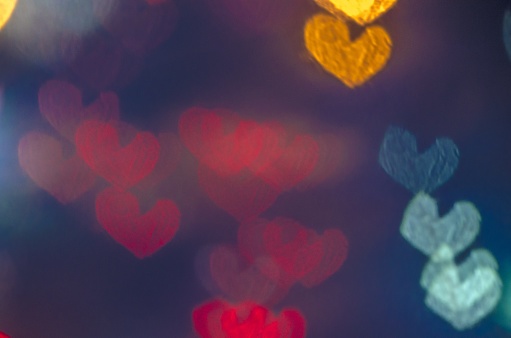 Bokeh hearts of different colors