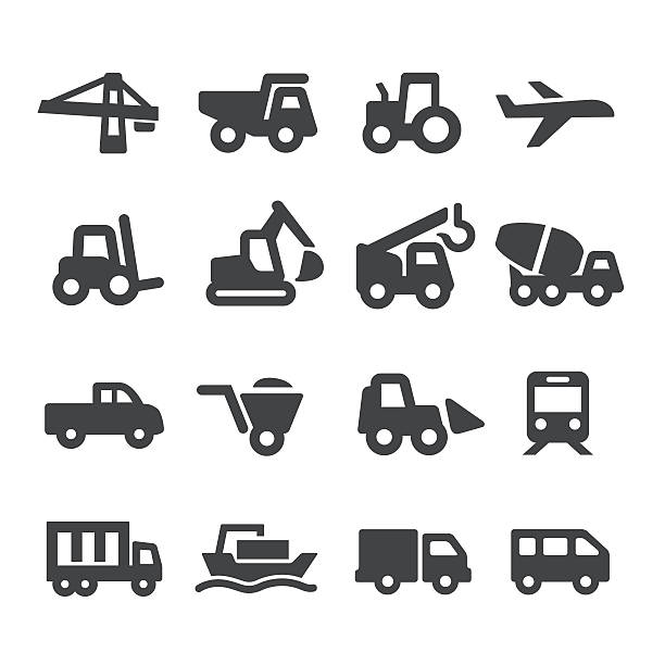 illustrazioni stock, clip art, cartoni animati e icone di tendenza di icone del modo di trasporto e costruzione - serie acme - camion
