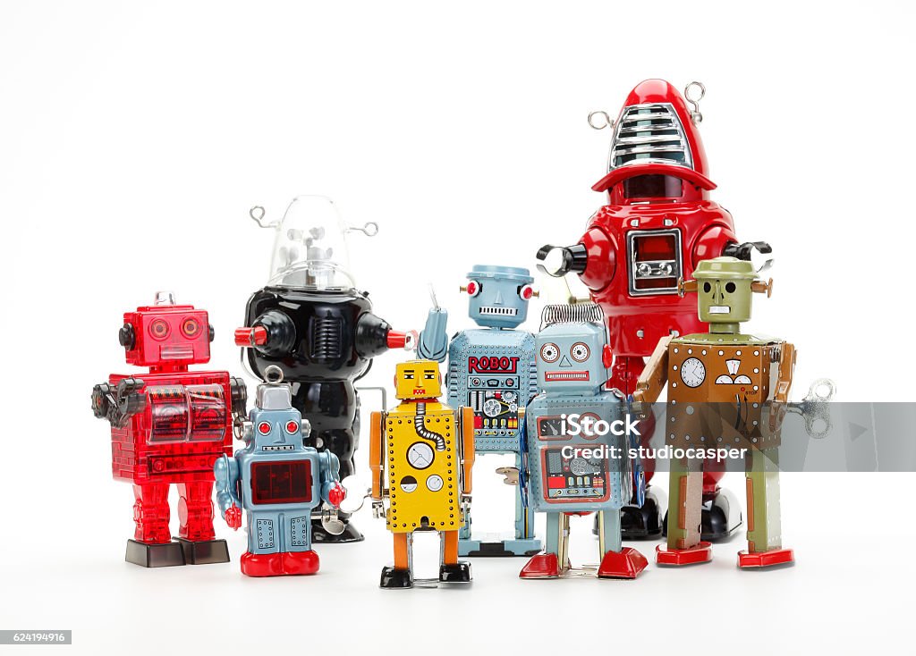 grupo de brinquedos robô retrô - Foto de stock de Robô royalty-free