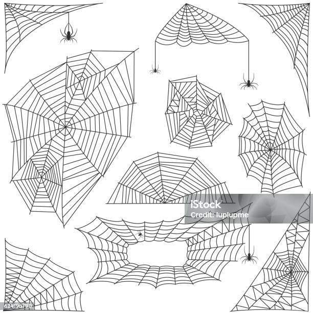 Spider Web Silhouette Vector Set Stock Illustration - Download Image Now - Spider Web, Corner, Internet