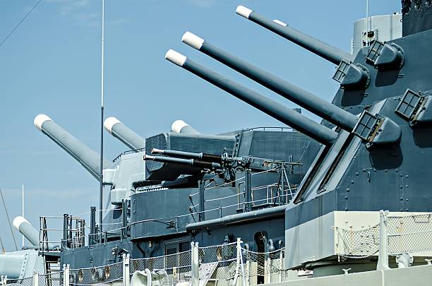 istock closeup details of war ready artillery battleship 624209018