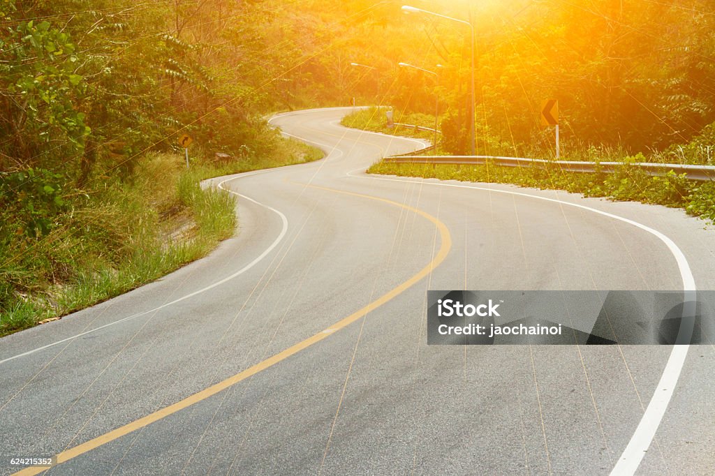 Sharp Activity Road Asphalt Road Sharp Curve Along With Tropical Forest Stock Photo ...