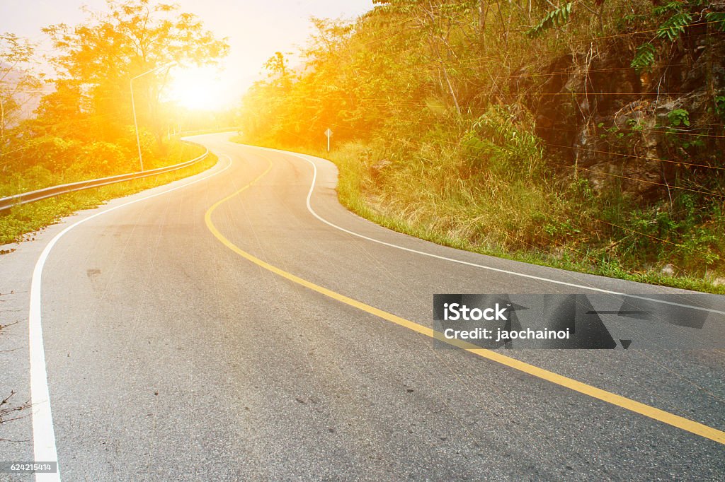 Sharp Activity Road Asphalt Road Sharp Curve Along With Tropical Forest Stock Photo ...