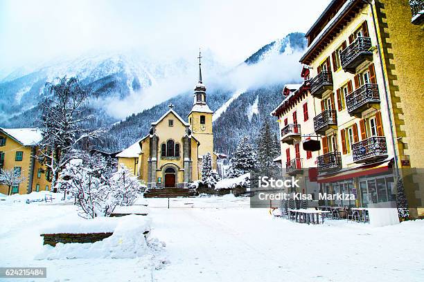 Church In Chamonix Town France French Alps Part Of Street Stock Photo - Download Image Now