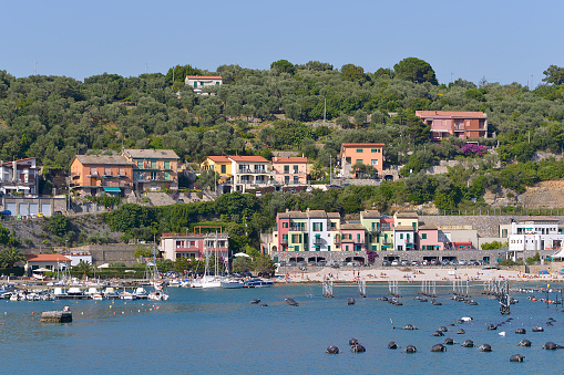 Coastline and beach of Portovenere (or Porto Venere), is a town and comune located on the Ligurian coast of Italy in the province of La Spezia. In 1997 Porto Venere and the villages of Cinque Terre were designated by UNESCO as a World Heritage Site.