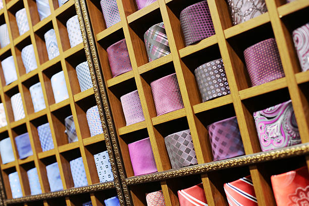 Assortment ties in the boutique stock photo