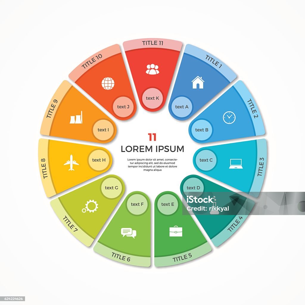 Vector pie chart circle infographic template with 11 options Number 11 stock vector