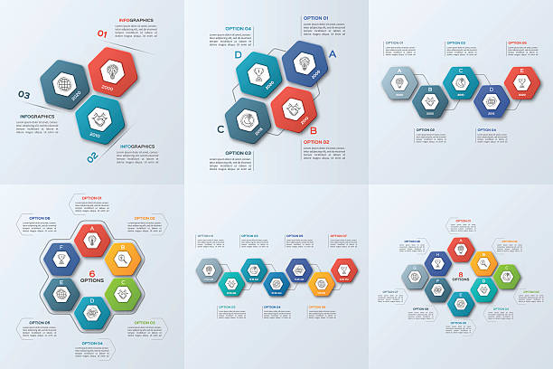 illustrazioni stock, clip art, cartoni animati e icone di tendenza di set di modelli infografici aziendali con 3-8 passaggi - gradino singolo