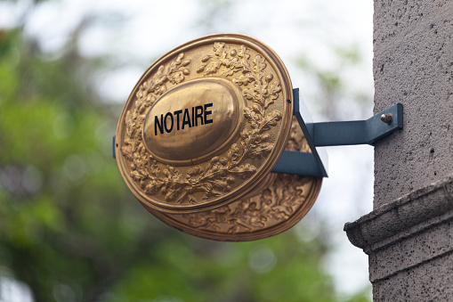 Close up on a Notary street sign (known in France under the name of 