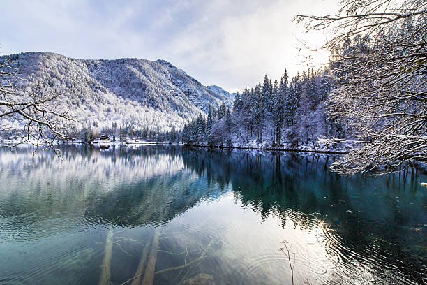 istock first snow at the mountain lake 624249520
