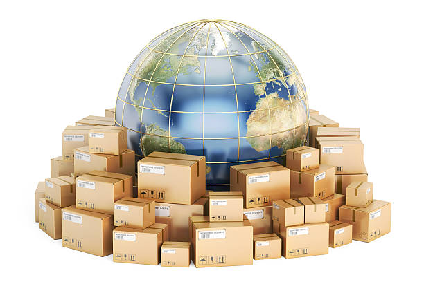 istock Global shipping and delivery concept, parcels cardboard boxes wi 624250698