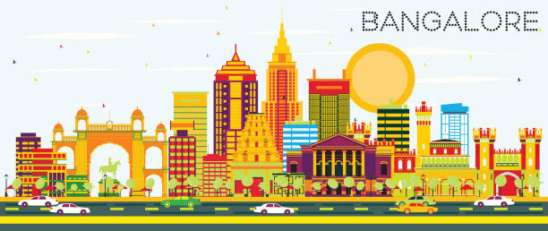 ilustrações de stock, clip art, desenhos animados e ícones de bangalore skyline with color buildings and blue sky. - india bangalore contemporary skyline