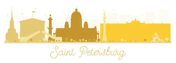 Vector illustration of Saint Petersburg City skyline golden silhouette.