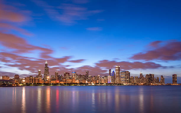 istock Chicago skyline behind Lake Michigan 624265298