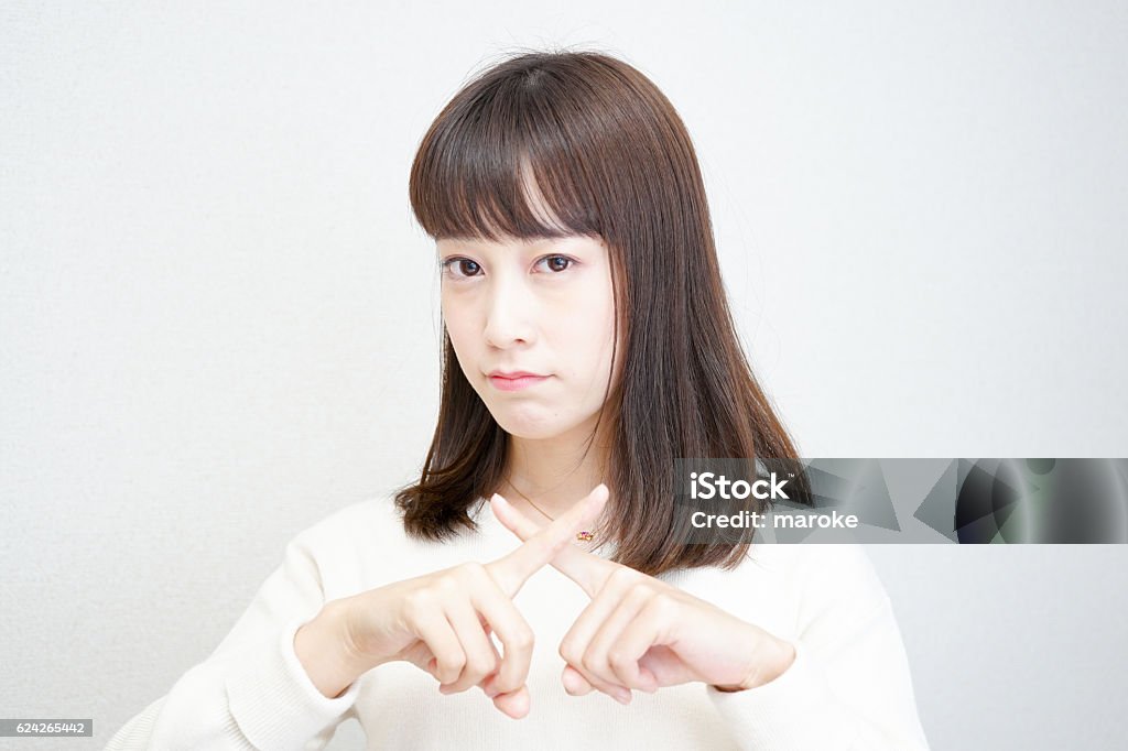 Young woman saying no Single Word No Stock Photo