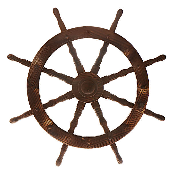 istock Old boat steering wheel isolated on white background. 624280810